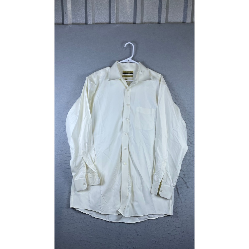 Roundtree & Yorke Dress Shirt Men 16.5 34 Cream Excellent Fitted Non-Iron Cotton